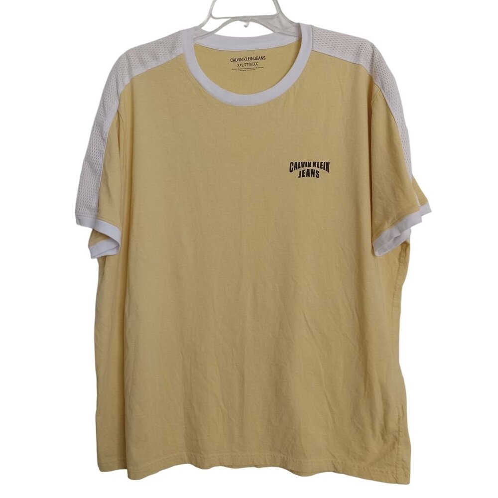 Calvin Klein Jeans Mens Yellow Tee W/ White Mesh Accents XXL Short Sleeve Casual